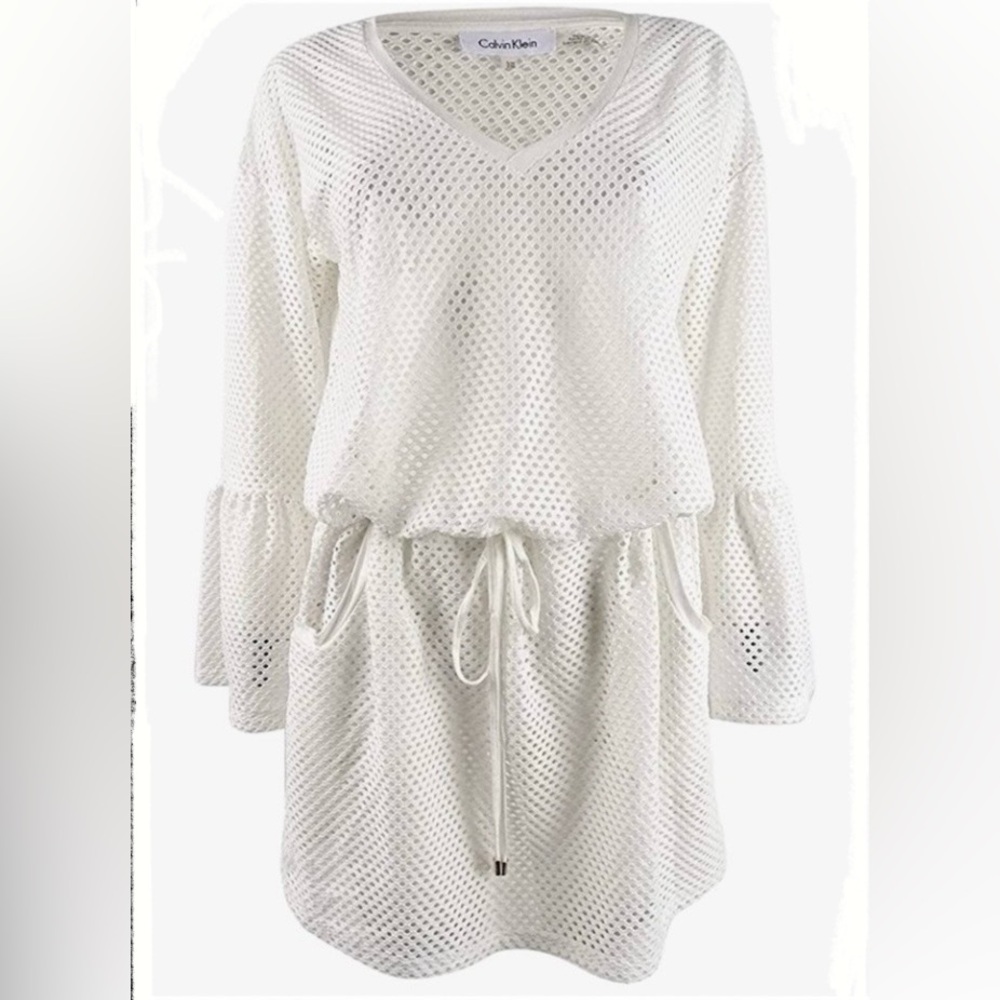 Calvin Klein Mesh Bell Sleeve Swimsuit Cover-up with Pockets NWT Size L/XL